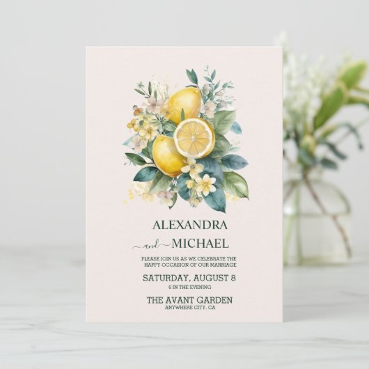  Waterverf Summer Citrus Wedding Kaart (Staand voorkant)
