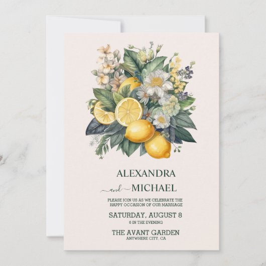  Waterverf Summer Citrus Wedding Kaart (Voorkant)
