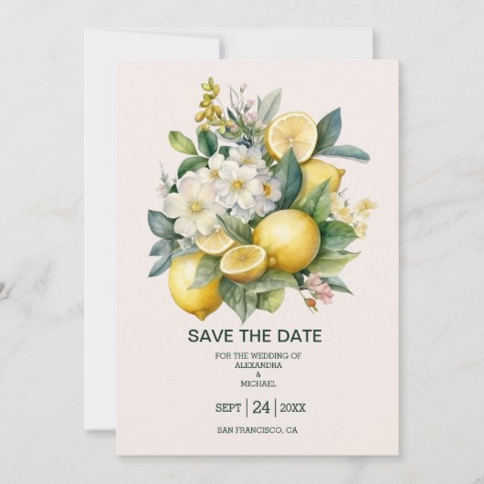  Waterverf Summer Citrus Wedding Save The Date (Voorkant)
