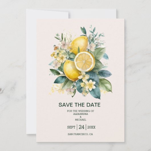 Waterverf Summer Citrus Wedding Save The Date (Voorkant)
