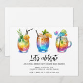 Waterverf Summer Cocktails Birthday Party Kaart (Voorkant / Achterkant)