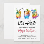 Waterverf Summer Cocktails Birthday Party Kaart (Voorkant / Achterkant)