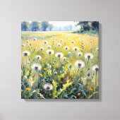 Waterverf Summer Dandelion Field Canvas Afdruk (Voorkant)