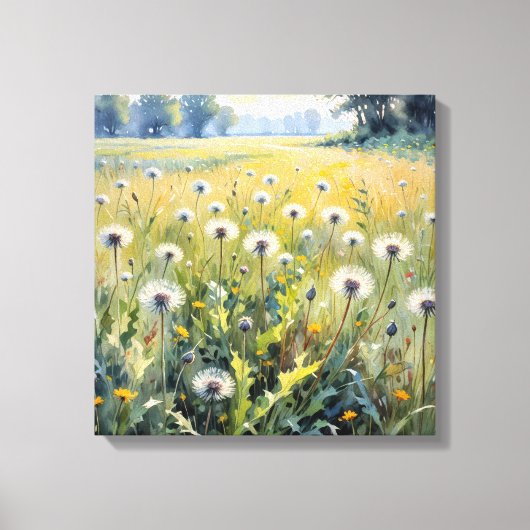 Waterverf Summer Dandelion Field Canvas Afdruk (Voorkant)