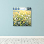 Waterverf Summer Dandelion Field Canvas Afdruk (Insitu (Houten vloer))