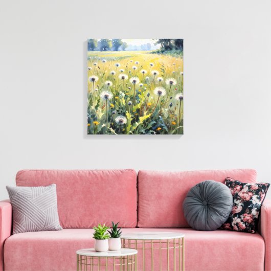 Waterverf Summer Dandelion Field Canvas Afdruk (Insitu (Woonkamer))