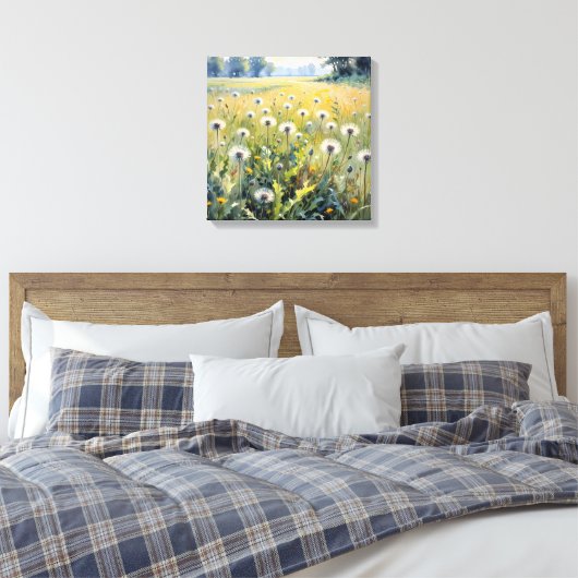Waterverf Summer Dandelion Field Canvas Afdruk (Insitu (Slaapkamer))