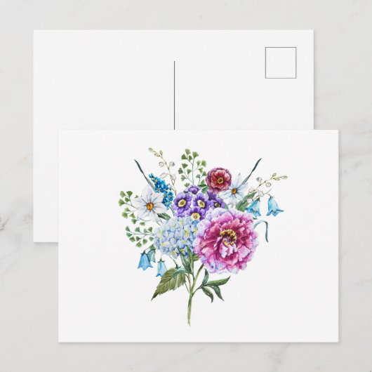 Waterverf Summer Flowers Briefkaart (Voorkant / Achterkant)