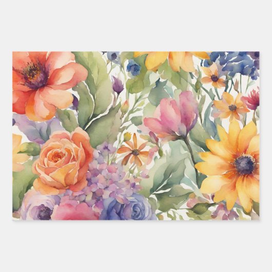 Waterverf Summer Flowers Inpakpapier Vel (Voorkant)