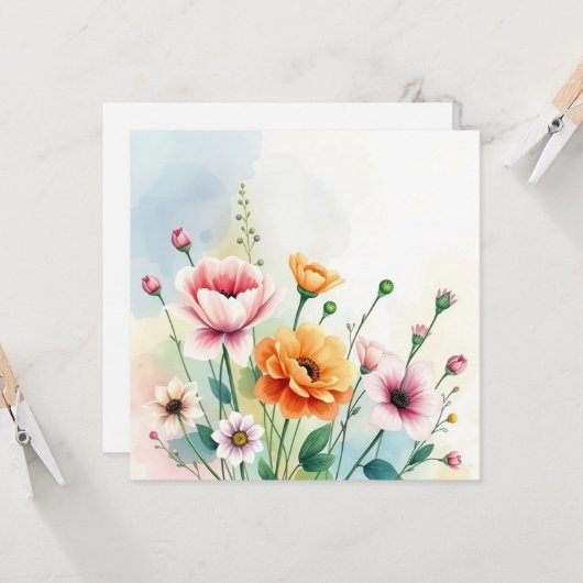 Waterverf Summer Flowers Kaart (Voorkant / Achterkant in situ)