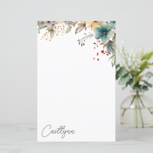 Waterverf Summer Flowers Personalized Stationery (Staand voorkant)
