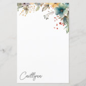 Waterverf Summer Flowers Personalized Stationery (Voorkant)