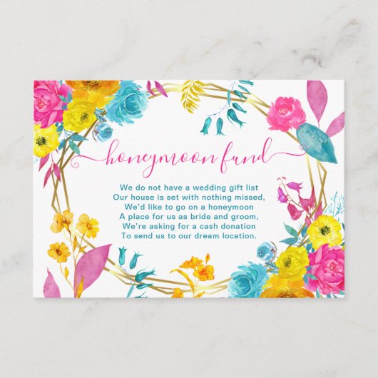Waterverf Summer Flowers Wedding Honeymoon Fund Informatiekaartje (Voorkant)