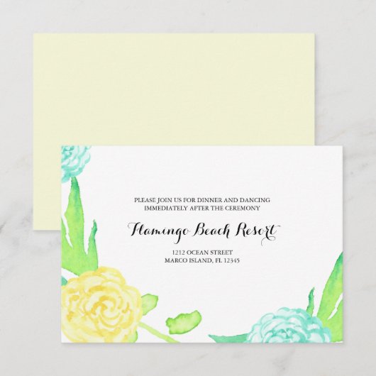 Waterverf Summer Flowers Wedding Reception Kaart (Voorkant / Achterkant)