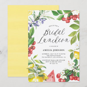 Waterverf Summer Fruits Floral Bridal Luncheon Kaart