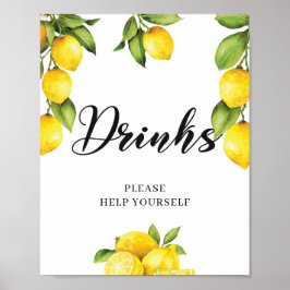 Waterverf Summer Fruits Lemon Drinken Sign Poster
