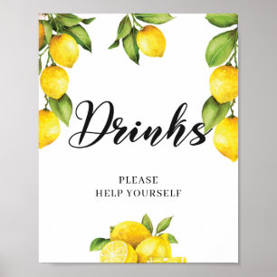 Waterverf Summer Fruits Lemon Drinken Sign Poster