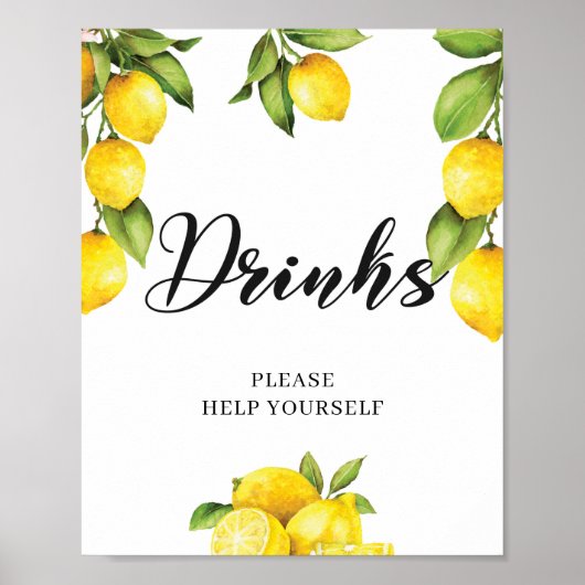Waterverf Summer Fruits Lemon Drinken Sign Poster (Voorkant)