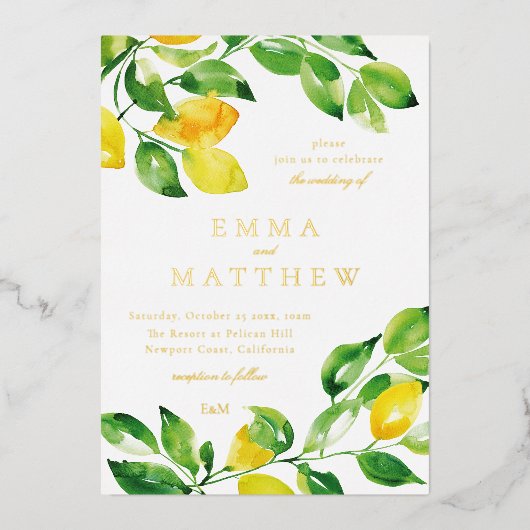 Waterverf Summer Lemon Folie Uitnodiging