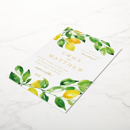 Waterverf Summer Lemon Folie Uitnodiging (Gedraaid)