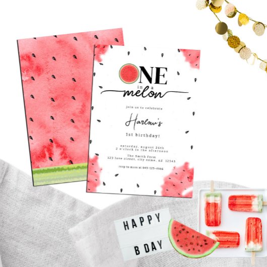 Waterverf Summer ONE in een meloen rode watermeloe Kaart