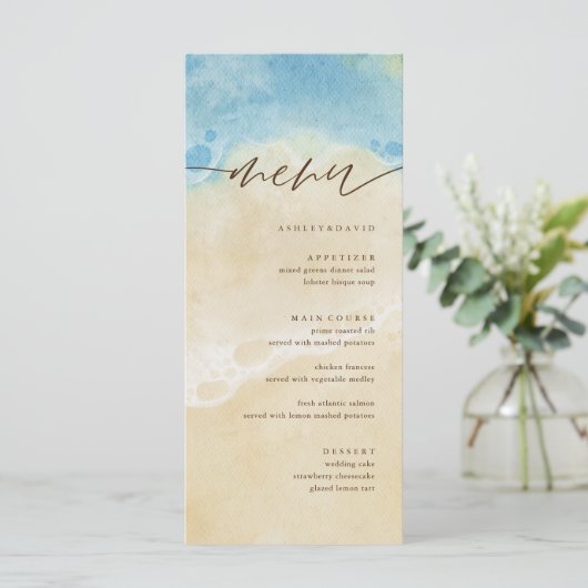 Waterverf SummerCoastal Beach Wedding Menu (Staand voorkant)