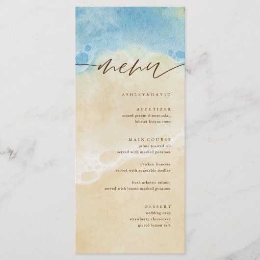 Waterverf SummerCoastal Beach Wedding Menu (Voorkant)