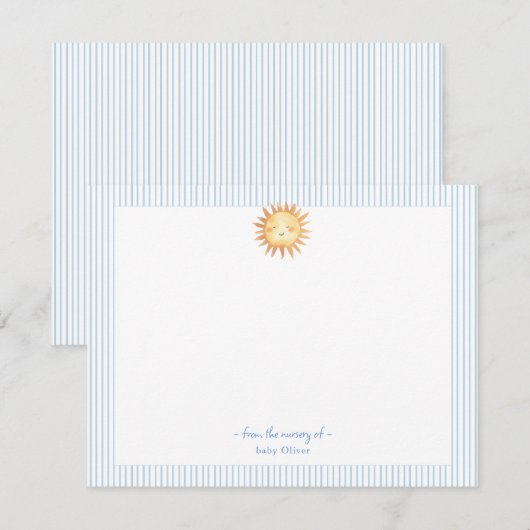 Waterverf Sun Baby Boy blauw en wit rand Bedankkaart (Voorkant / Achterkant)