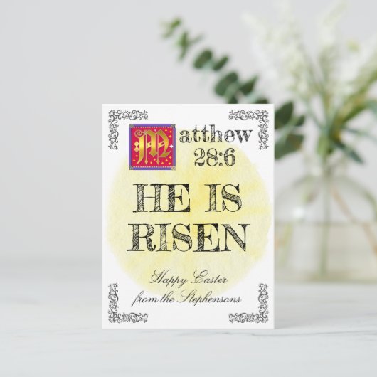 Waterverf Sun Matthew 28 6 Hij is raster Feestdagenkaart (Staand voorkant)