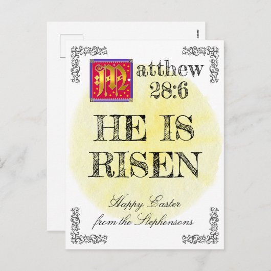 Waterverf Sun Matthew 28 6 Hij is raster Feestdagenkaart (Voorkant / Achterkant)