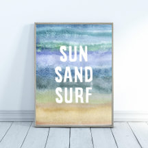 Waterverf Sun Sand Surf Nursery Art Print