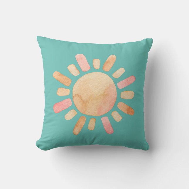Waterverf Sun Turquoise Sierkussen (Voorkant)