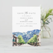 Waterverf Sun Valley Idaho Mountain Save the Date Kaart (Staand voorkant)