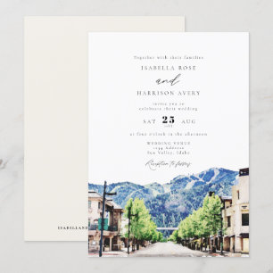 Waterverf Sun Valley Idaho Skyline Town Wedding Kaart