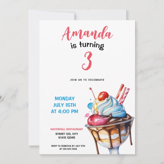 Waterverf Sundae Ice Cream Verjaardag Kaart (Voorkant)