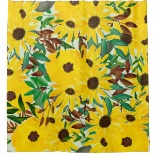 Waterverf Sunflower Autumn Floral Pattern Douchegordijn