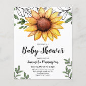Waterverf Sunflower Baby shower Begrotingsuitnodig (Voorkant)