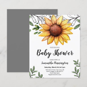Waterverf Sunflower Baby shower Begrotingsuitnodig