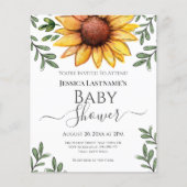 Waterverf Sunflower Baby shower Begrotingsuitnodig (Voorkant)