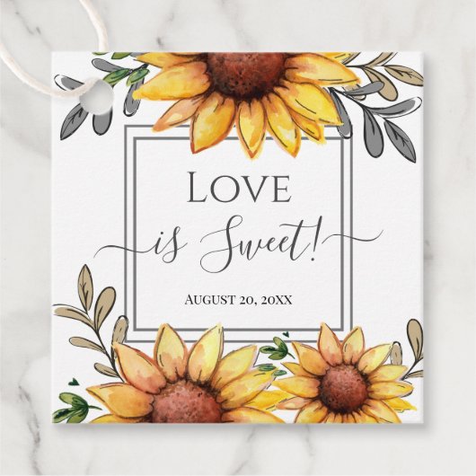 Waterverf Sunflower Baby shower Love is Sweet Bedankjes Labels (Voorkant)