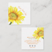 Waterverf Sunflower Bloom Spa Vierkante Visitekaartje (Voorkant / Achterkant)
