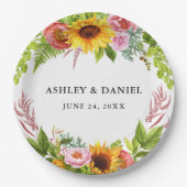 Waterverf Sunflower Boho Floral Wedding Papieren Bordje (Voorkant)