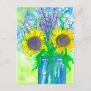 Waterverf Sunflower Bouquet Briefkaart