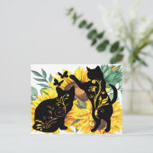 Waterverf Sunflower Bouquet Cat Floral Silhouette Briefkaart (Staand voorkant)