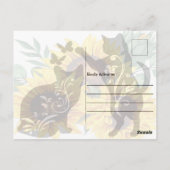 Waterverf Sunflower Bouquet Cat Floral Silhouette Briefkaart (Achterkant)