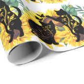 Waterverf Sunflower Bouquet Cat Floral Silhouette Cadeaupapier (Rol Hoek)