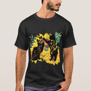 Waterverf Sunflower Bouquet Cat Floral Silhouette T-shirt