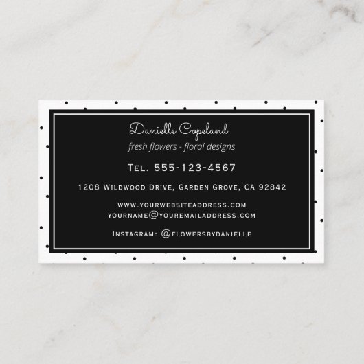 Waterverf Sunflower Bouquet en Polka Dots Visitekaartje (Achterkant)