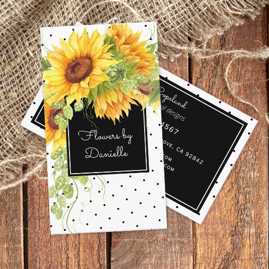 Waterverf Sunflower Bouquet en Polka Dots Visitekaartje