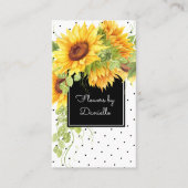 Waterverf Sunflower Bouquet en Polka Dots Visitekaartje (Voorkant)